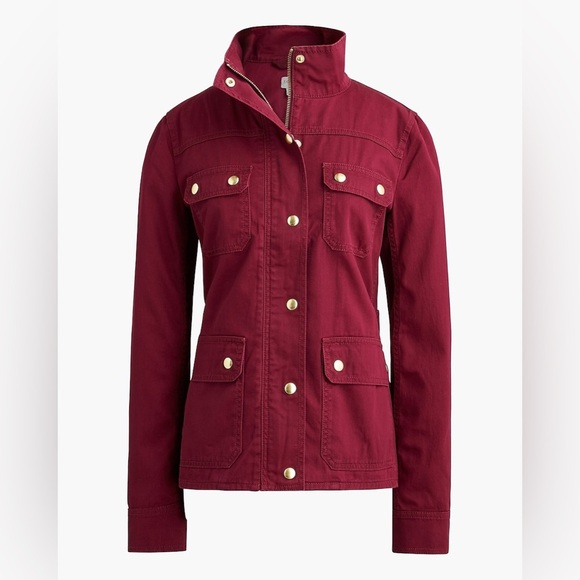J. Crew • Burgundy Resin Coated Twill Field Jacket - Picture 1 of 9